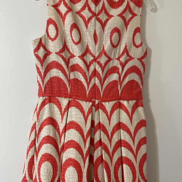 JUST TAYLOR Women's 6 Sleeveless Fit Flair DRESS Jacquard Fabric ORANGE Ivory - Picture 9 of 15